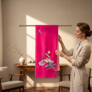 Khăn lụa 2 mặt tafta lụa hồng thêu hoa sen 40*200 cm- Các mẫu